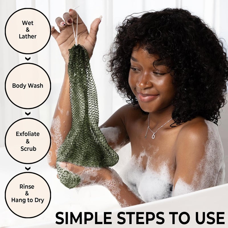MINISENTIALS African Net Sponge Authentic - Afro Scrub Exfoliating Net Sponge with Knots - African Bath Sponges for Body Scrubber Exfoliator - Back Scrubber for Shower Bathing Accessories - Image 3